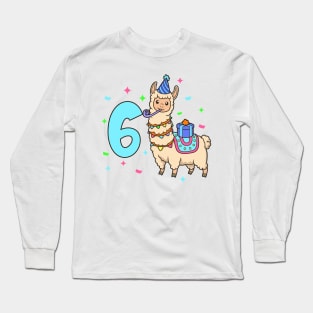 I am 6 with Lama - kids birthday 6 years old Long Sleeve T-Shirt